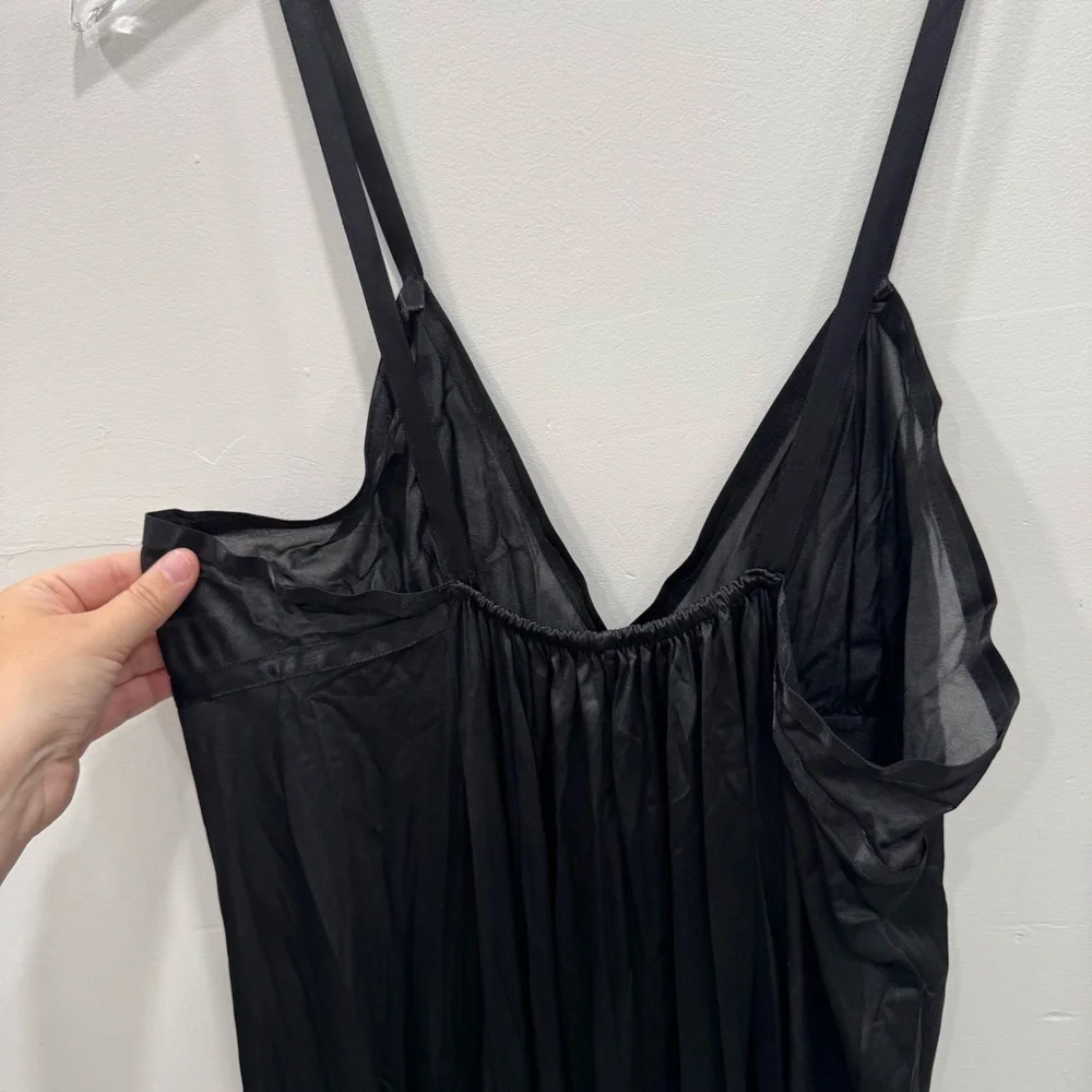 Vintage Handmade Sheer Full Length Nighty Sleep Dress Lingerie XL Black Strappy - Picture 5 of 6